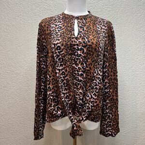 Scotch & Soda Leopard Animal Print keyhole Tie Front Shirt Top Blouse Size M